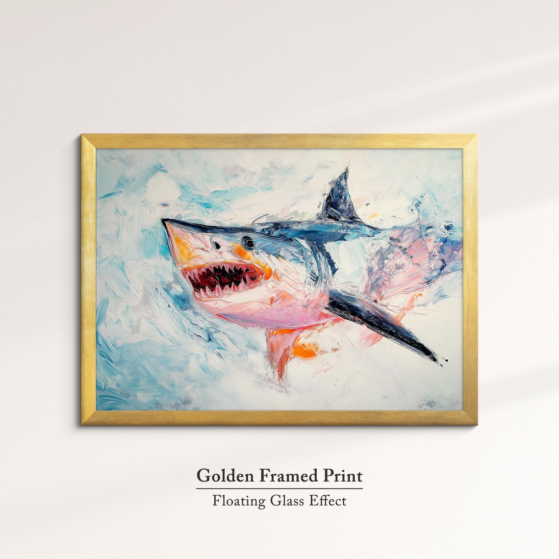Great White Shark Jaws Abstract Oil Painting Bold Ocean Wall Art Poster - Image 5