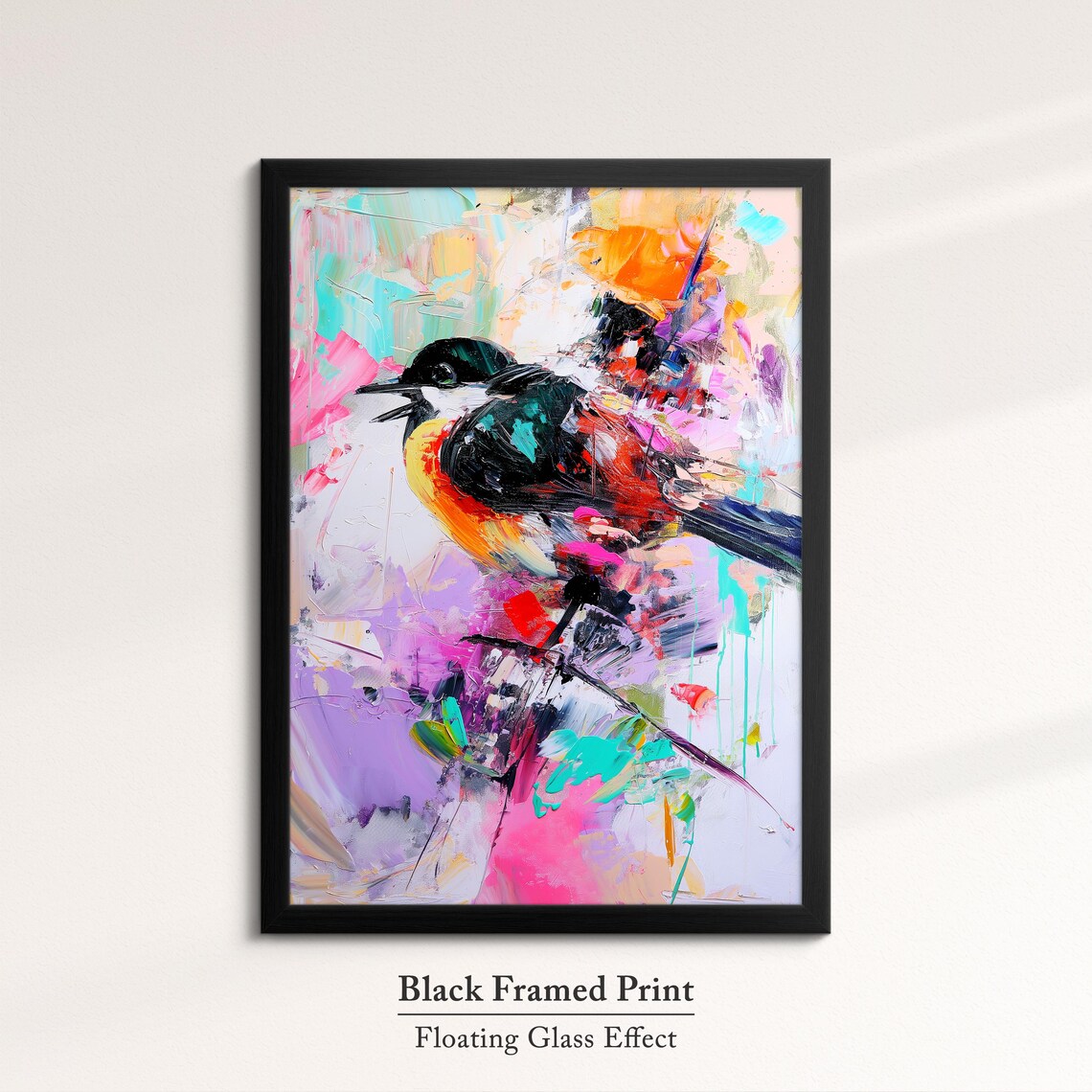 Songbird Perched Vivid Pink Purple Teal Abstract Painting Wall Art - Image 8