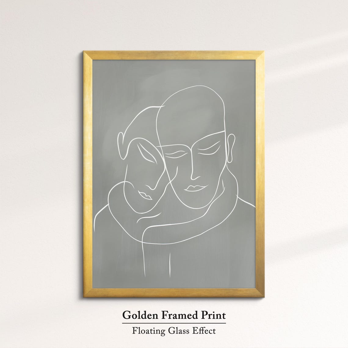 Embracing Couple Minimalist White Line Art Gray Modern Wall Art Poster - Image 5