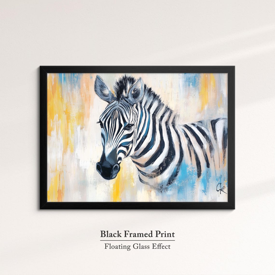Zebra Portrait Yellow Blue Abstract Background Safari Wall Art Poster - Image 8
