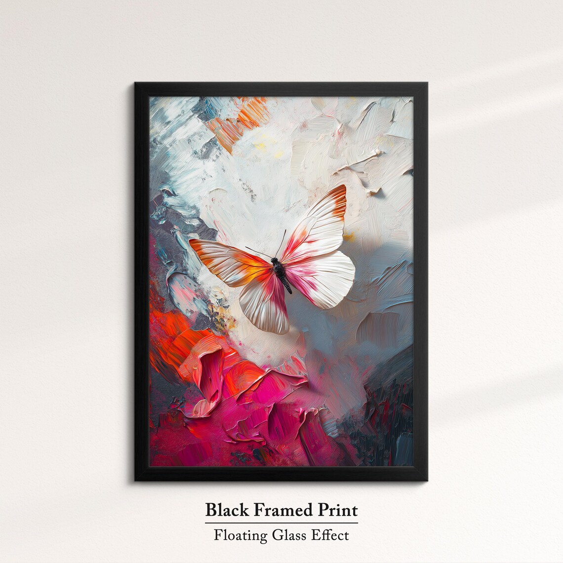 White Orange Butterfly Abstract Pink Impasto Oil Painting Wall Art - Image 8