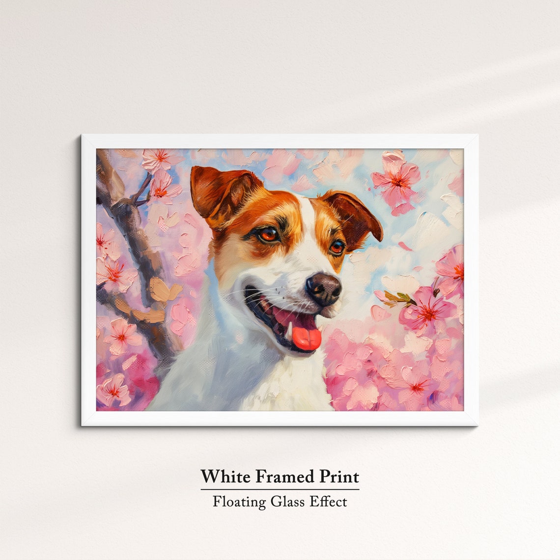 Smiling Jack Russell Terrier Among Pink Blossoms Joyful Dog Art Poster - Image 7