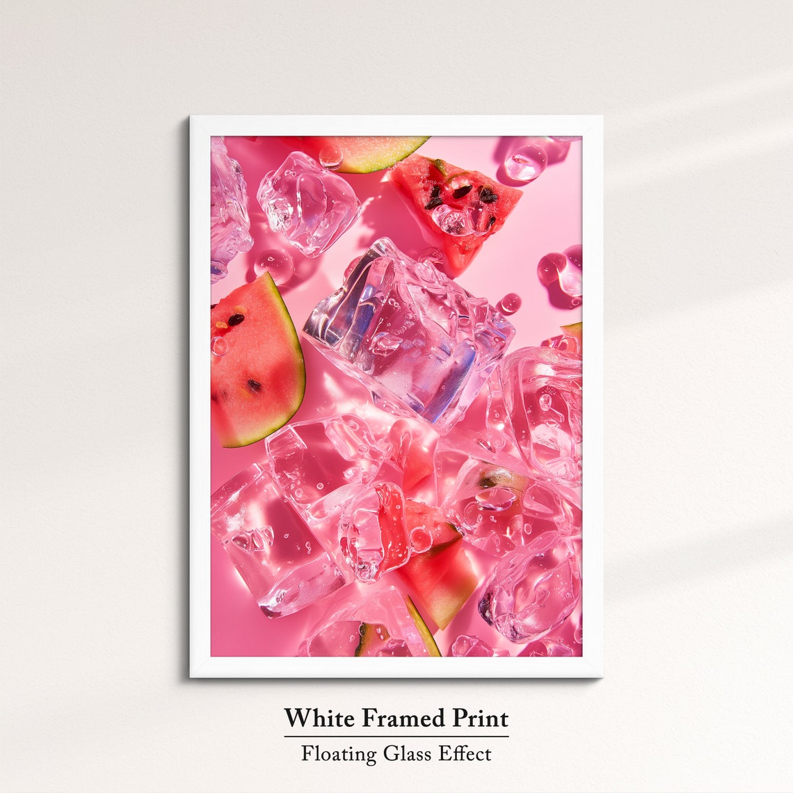 Refreshing Watermelon Slices And Ice Cubes Pink Summer Wall Art Print - Image 7