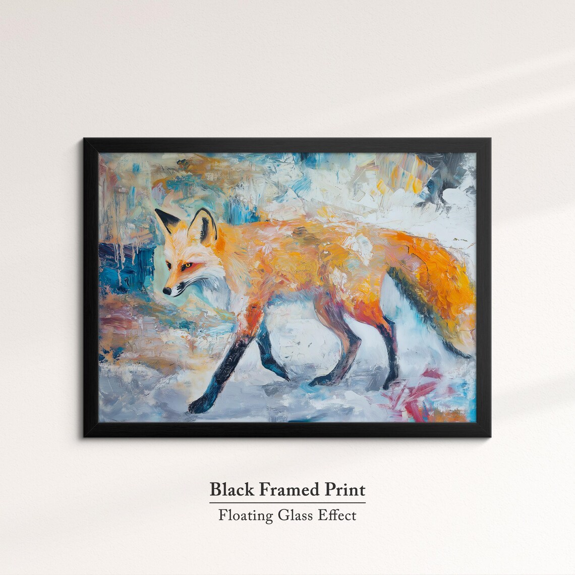 Red Fox Walking Abstract Oil Painting Orange Wildlife Portrait Poster - Image 8