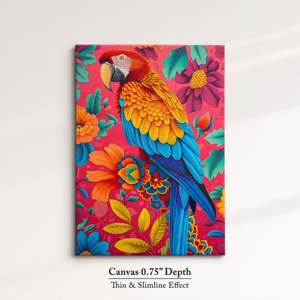 Scarlet Macaw Parrot Coral Pink Floral Bloom Bright Bird Wall Poster - Image 4