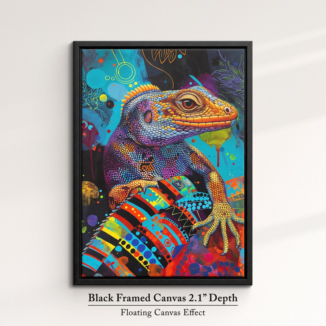 Colorful Bearded Dragon Abstract Oil Painting Framed Print Framed Portrait Wall Art Poster Home Decor Interior Pet Lover Gift - Image 2