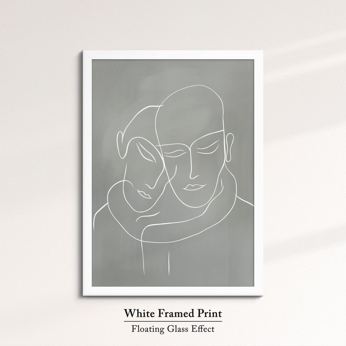 Embracing Couple Minimalist White Line Art Gray Modern Wall Art Poster - Image 7