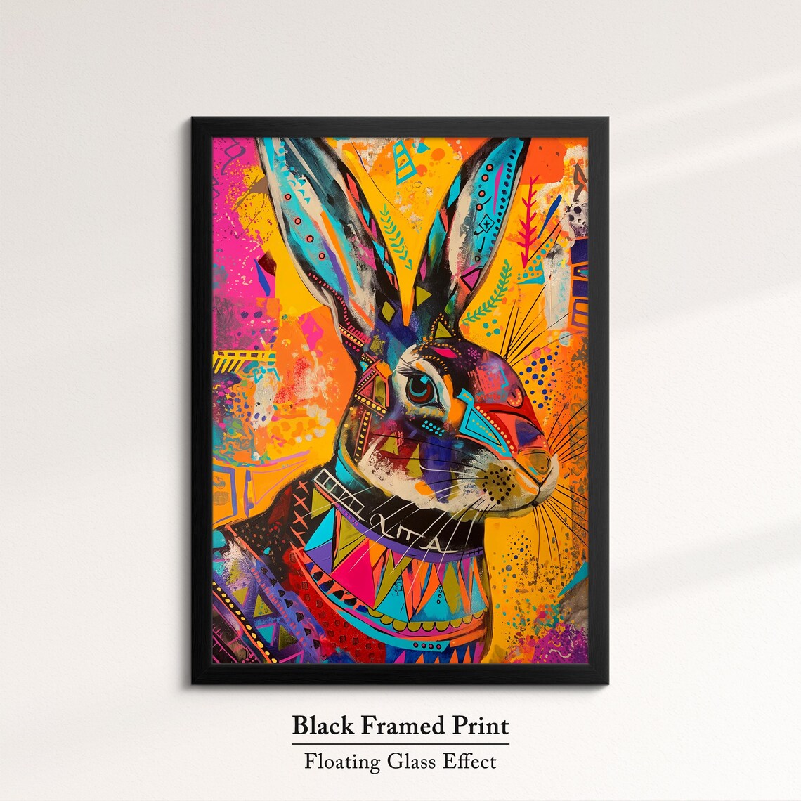 Rabbit Colorful Geometric Tribal Mosaic Hare Portrait Abstract Art Poster - Image 8