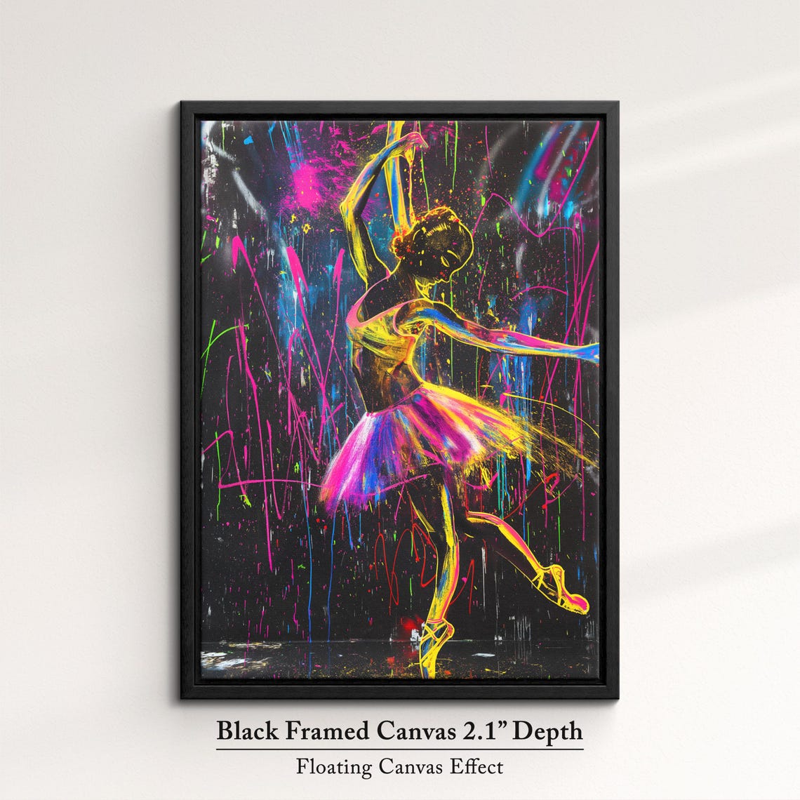 Vibrant Ballerina Art Neon Dance Painting Colorful Ballet Wall Decor Modern Dance Artwork Splatter Paint Style Artistic Decor - Image 2