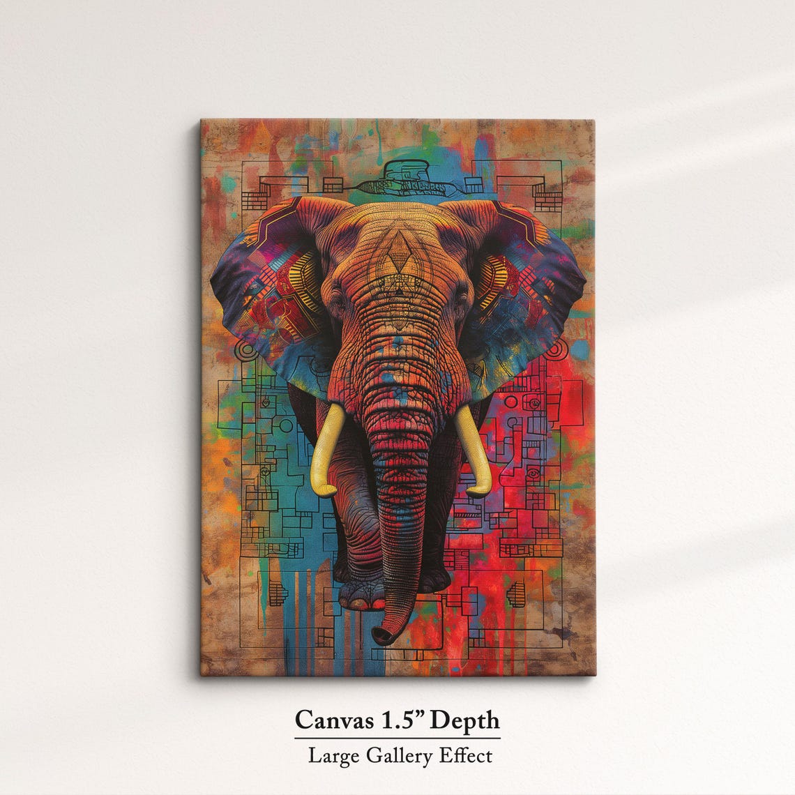 Rustic Elephant Grunge Art Orange Red Tusker Urban Texture Wall Poster - Image 3
