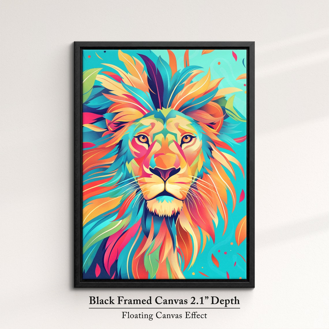 Colorful Lion Face Front Rainbow Feather Mane Teal Art Poster - Image 2