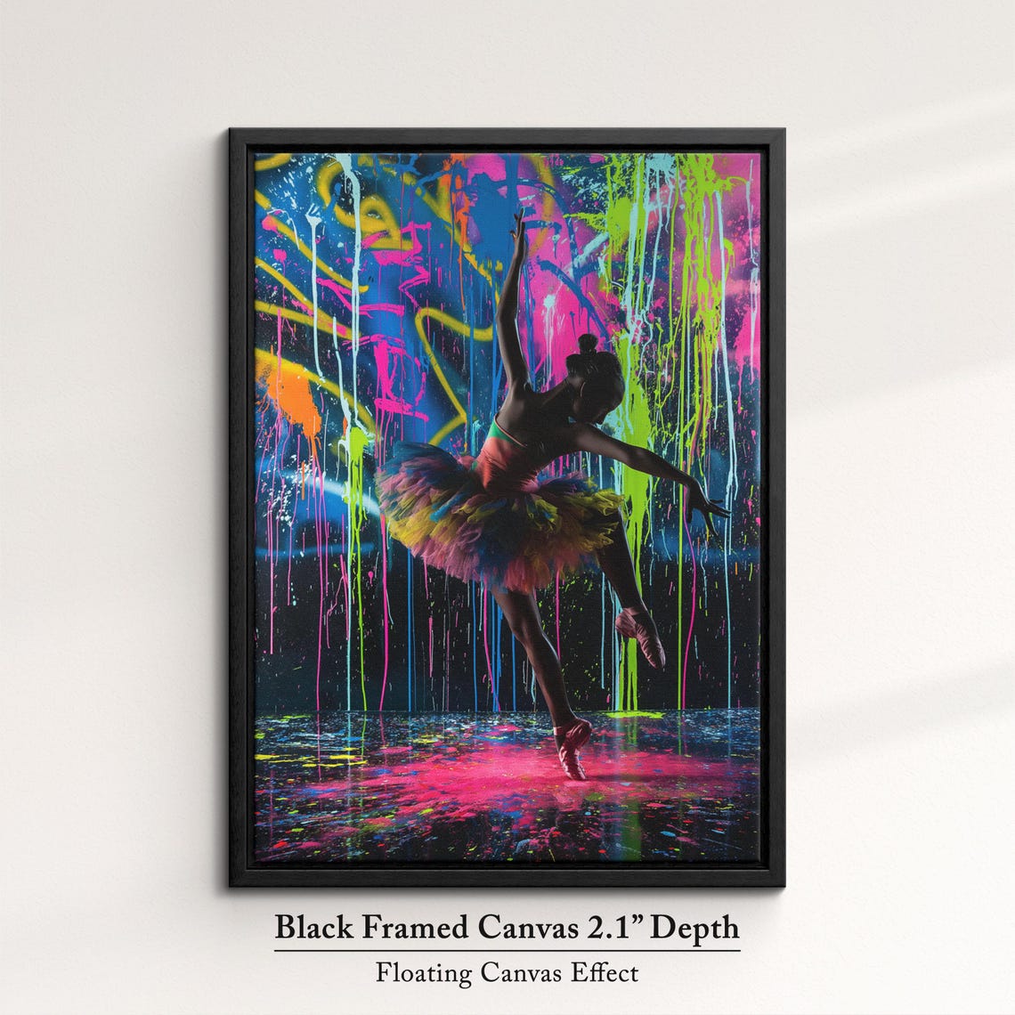 Vibrant Ballerina Art Neon Dance Painting Colorful Ballet Wall Decor Modern Dance Artwork Splatter Paint Style Artistic Decor - Image 2