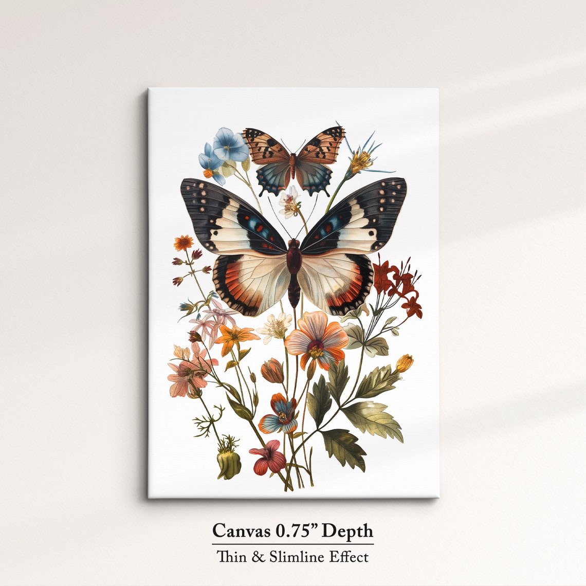 Vintage Botanical Butterflies With Wildflowers White Art Poster - Image 4