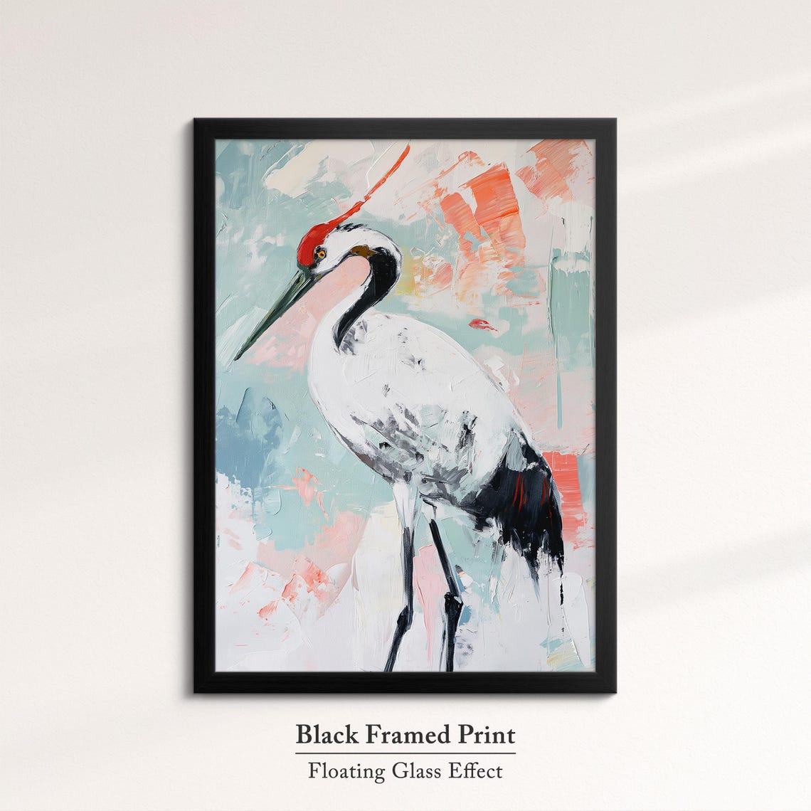 Red Crowned Crane Elegant Pastel Abstract Bird Painting Wall Art - Image 8