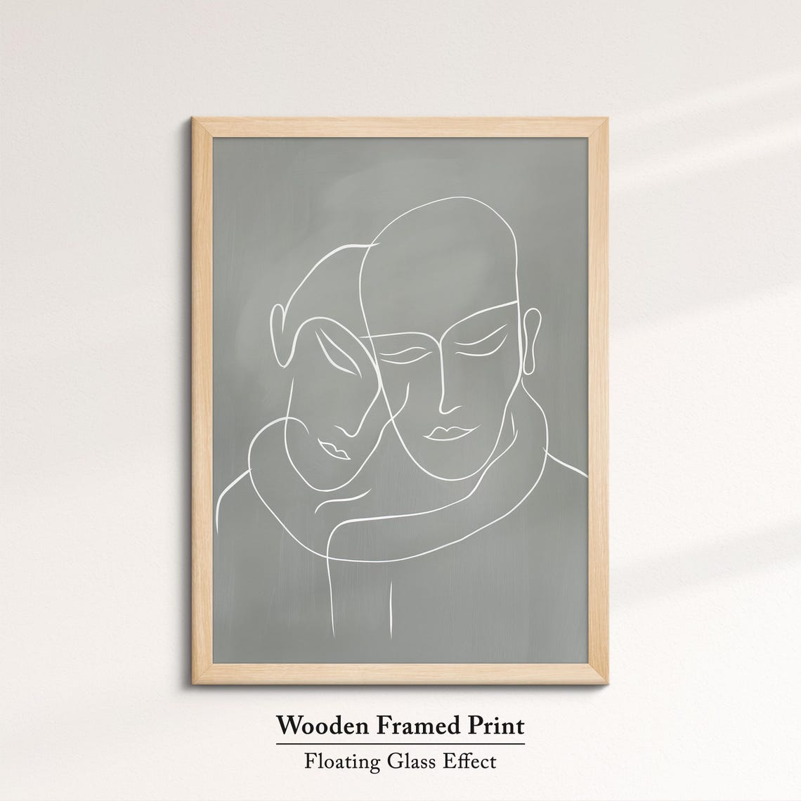 Embracing Couple Minimalist White Line Art Gray Modern Wall Art Poster - Image 6