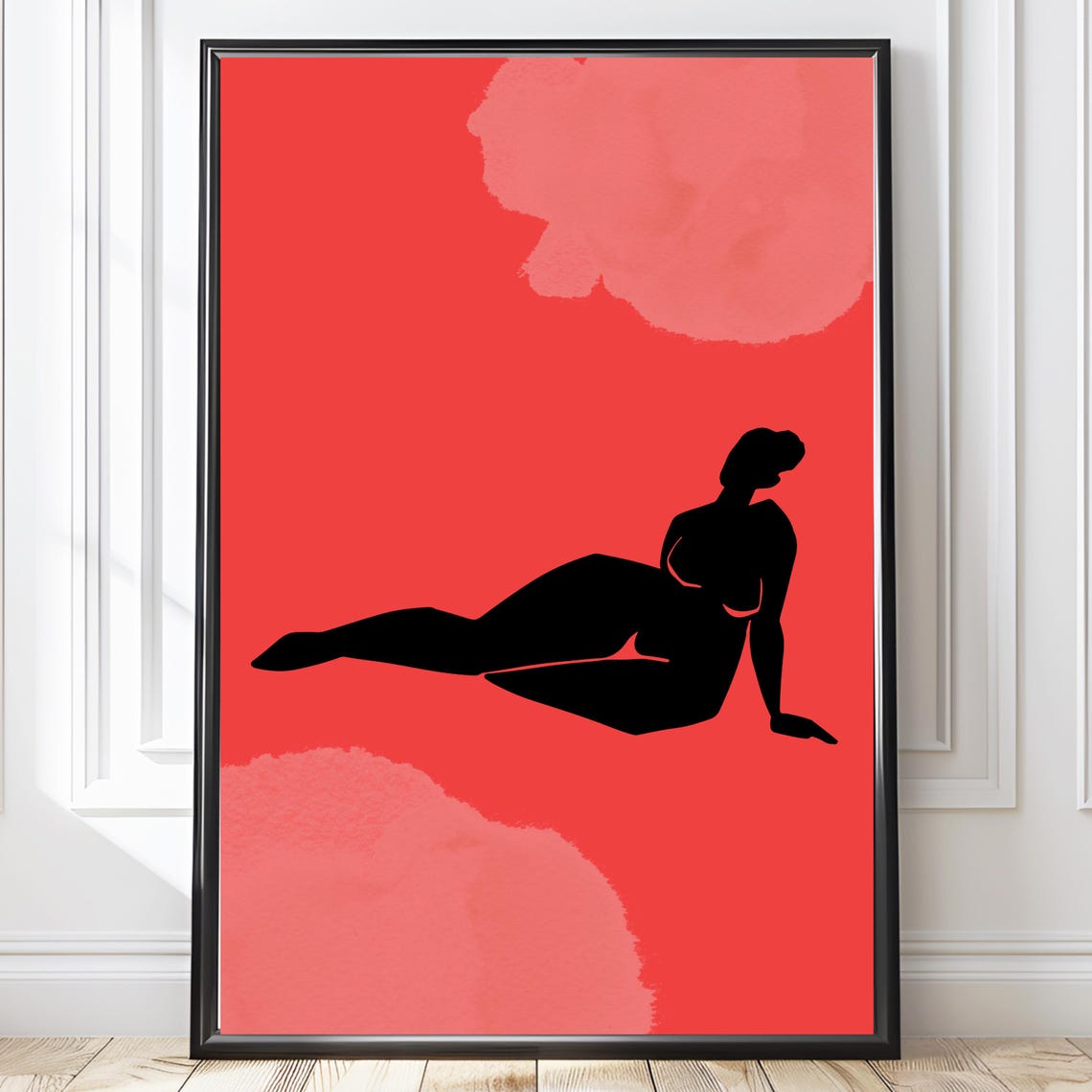Reclining Female Silhouette Red Minimalist Modern Woman Figure Poster
