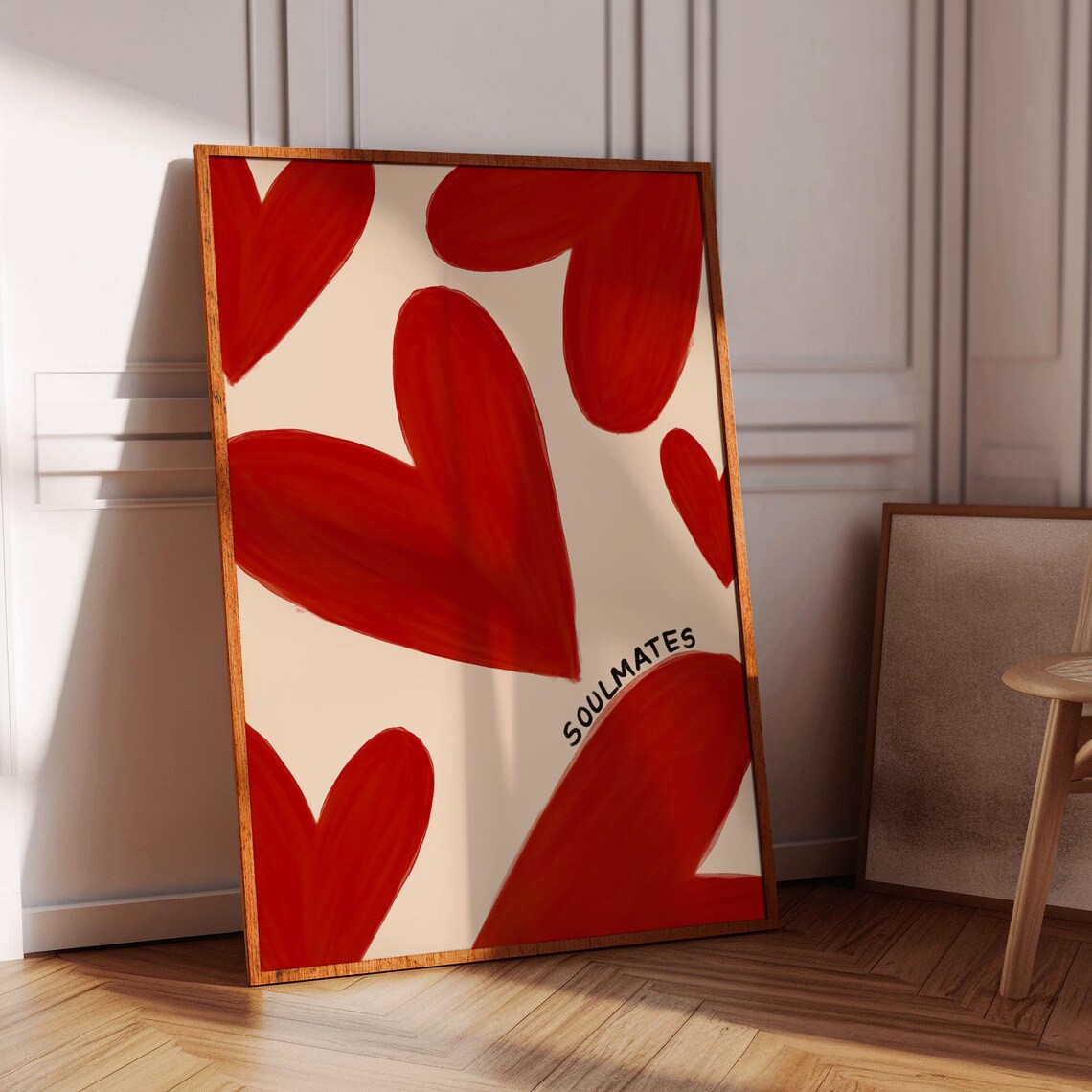 Soulmates Retro Red Hearts Love Quote Romantic Bedroom Decor Poster