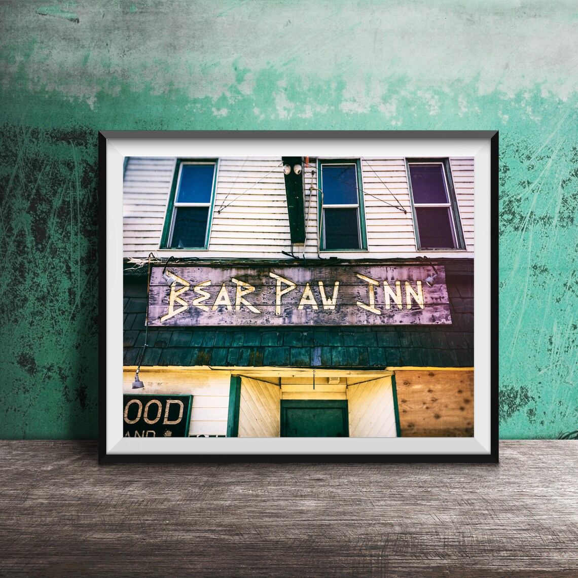 Bear Paw Inn Weathered Wooden Mountain Lodge Sign Photography Poster