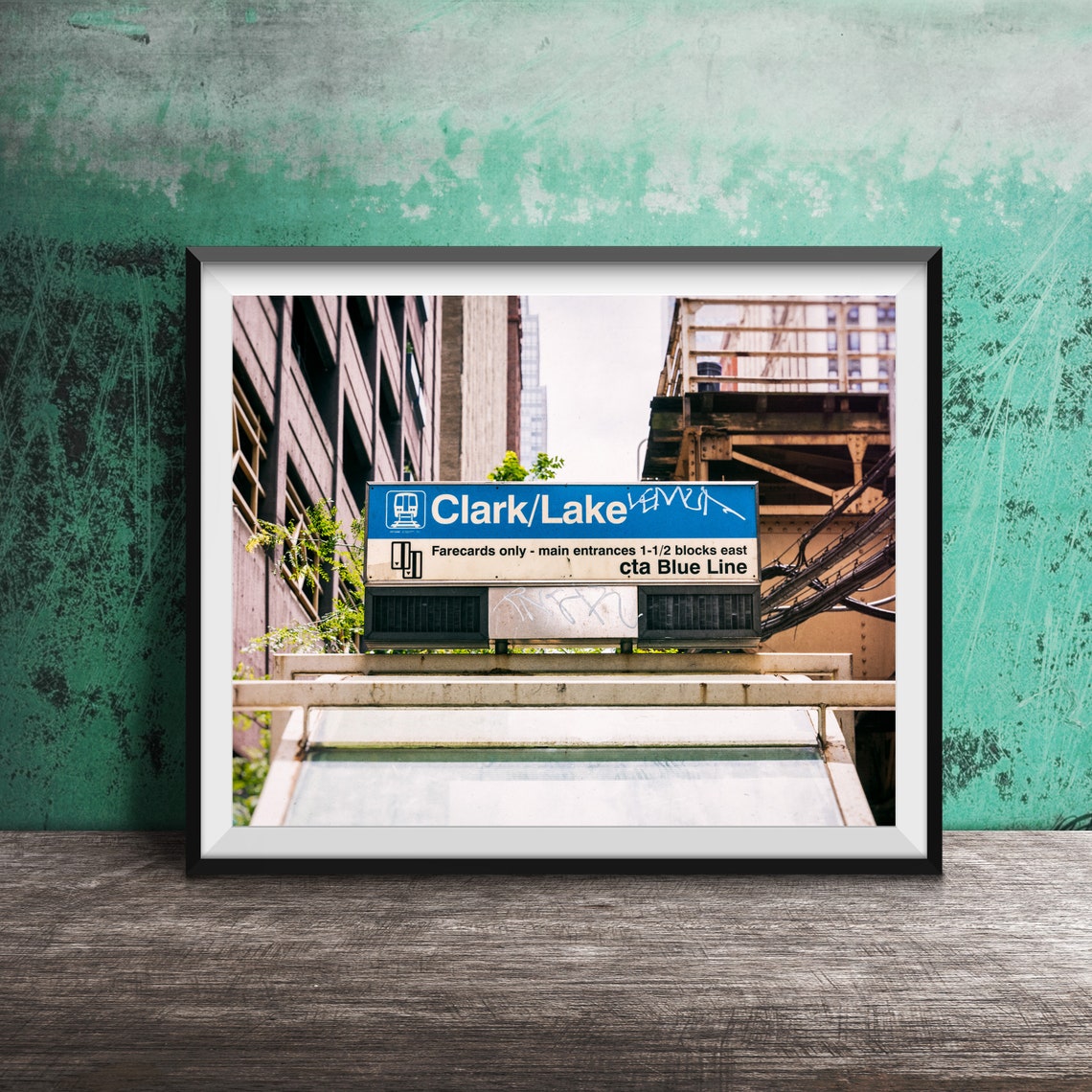 Clark/Lake CTA Blue Line El Station Sign Chicago Transit Poster