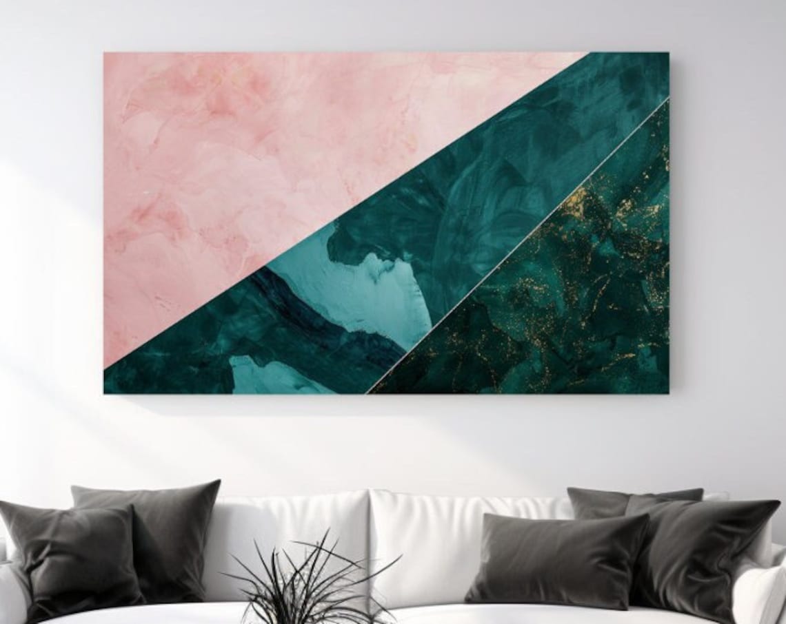 Pink And Emerald Green Marble Abstract Modern Living Room Art Poster