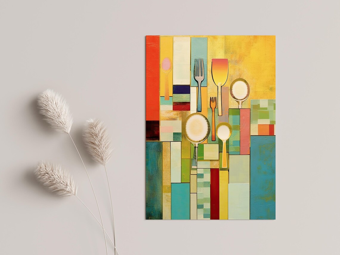 Colorful Kitchen Abstract Utensils, Modern Dining Poster