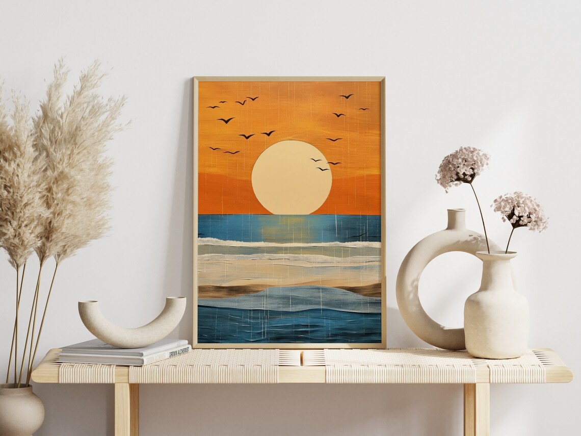 Modern Sunset Coastal Landscape Art Print
