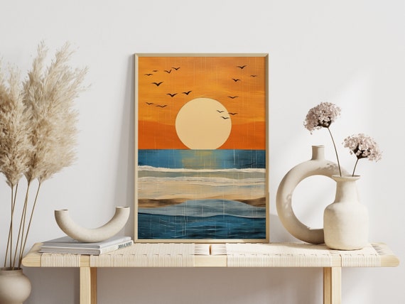 Modern Sunset Coastal Landscape Art Print