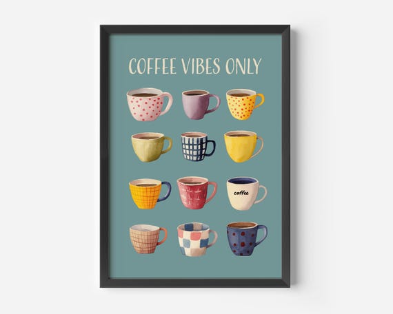 Modern Kitchen Decor Retro Art Posters And Cups Colorful Coffee Love Watercolors Cheerful Murals For Caf Inspiration Young Living