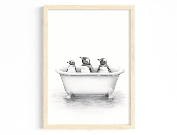 Penguins Humorous Illustration, Scandinavian Animal Print