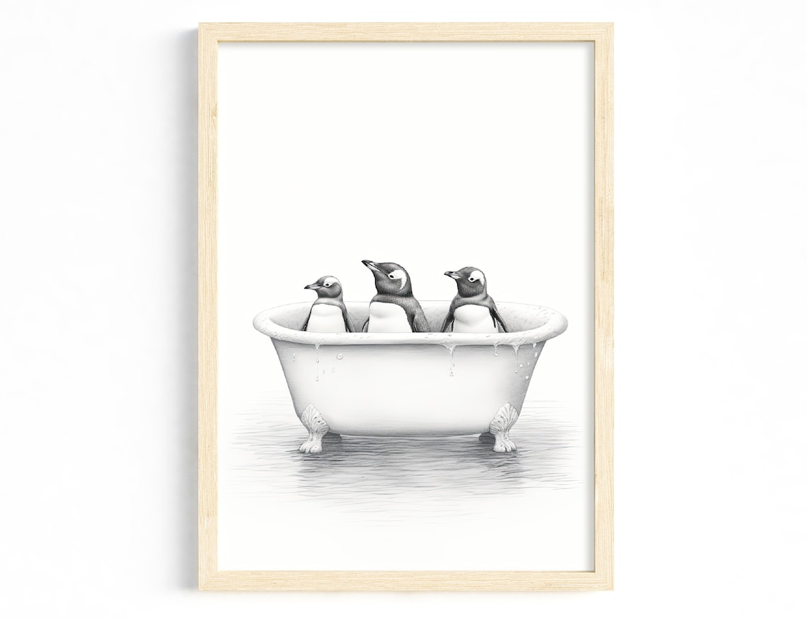 Penguins Humorous Illustration, Scandinavian Animal Print