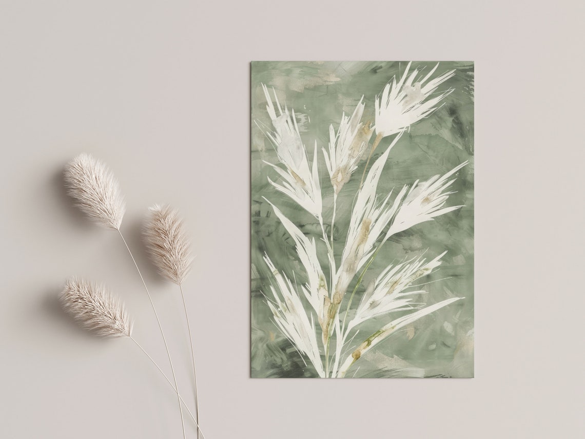 Sage Green Botanical Grasses Watercolor Calm Modern Art Poster