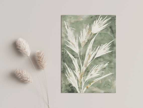 Modern Living Room Wall Decor Botanical Art Poster Minimalist Green Gold Plant Print Calm Bedroom Hallway