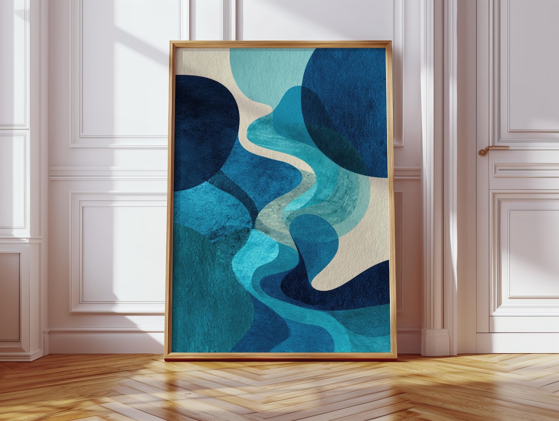 Blue Living Room Decor Abstract Wave Art Print