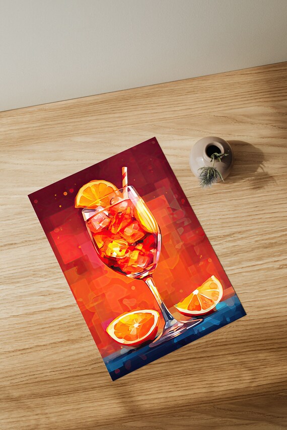 Orange Spritz Cocktail Glass Geometric Modern Bar Art Poster