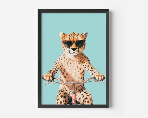 Modern Living Room Artwork Humorous Animal Posters In Pop Art Style Cheetah Illustration With Sunglasses Cool Wall Decoration