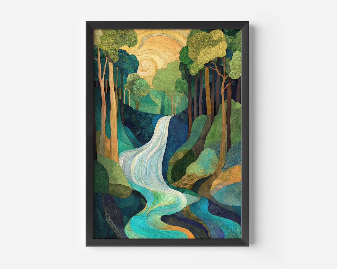 Abstract Landscape River Forest Art Print
