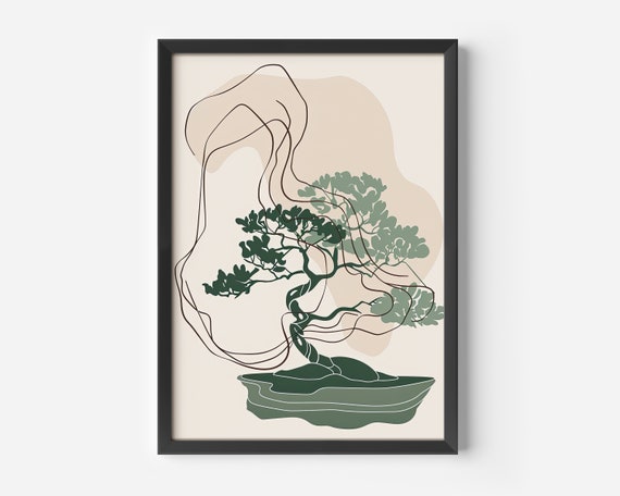 Living Room Wall Art Japandi Style Green Tree Print Minimalist Zen Decor Office Natural Atmosphere Relaxed Boho Hallway