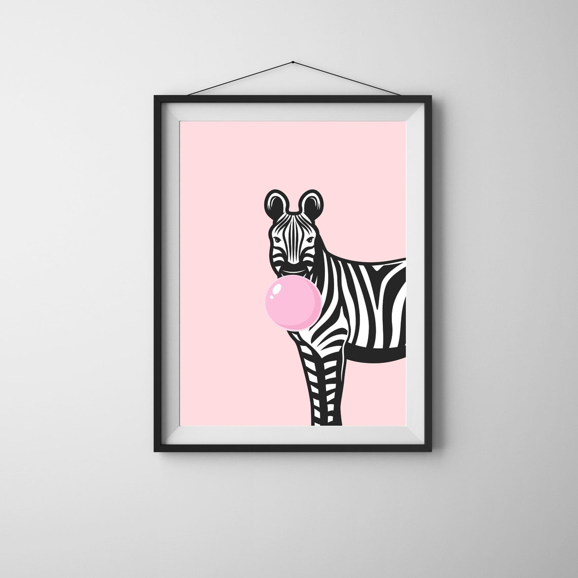 Zebra Blowing Pink Bubble Gum Trendy Nursery Animal Decor Poster - Image 3