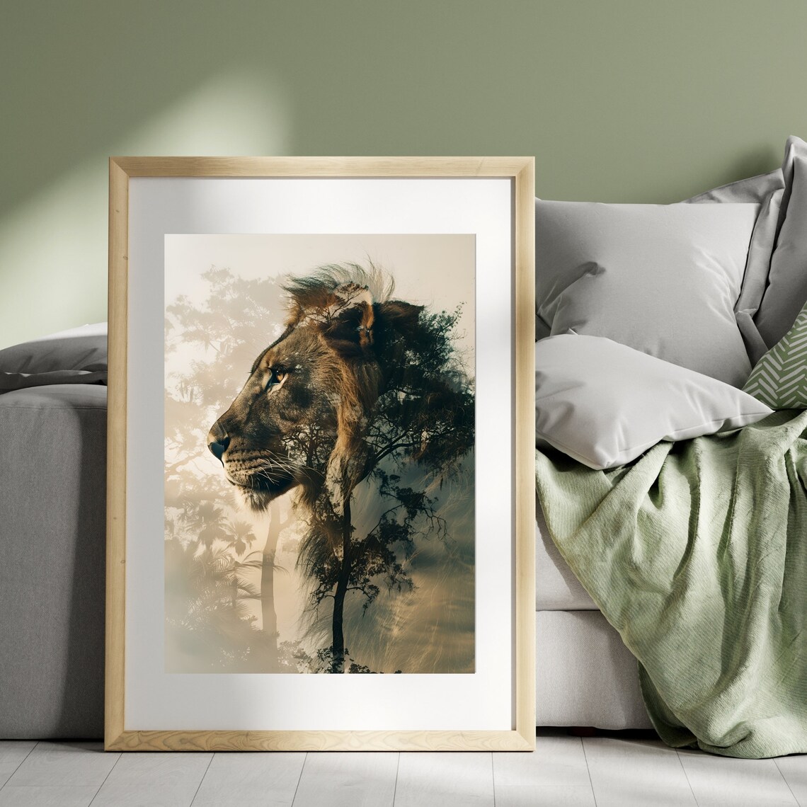 Lion Portrait Double Exposure, Modern Animal Art Print - Image 3