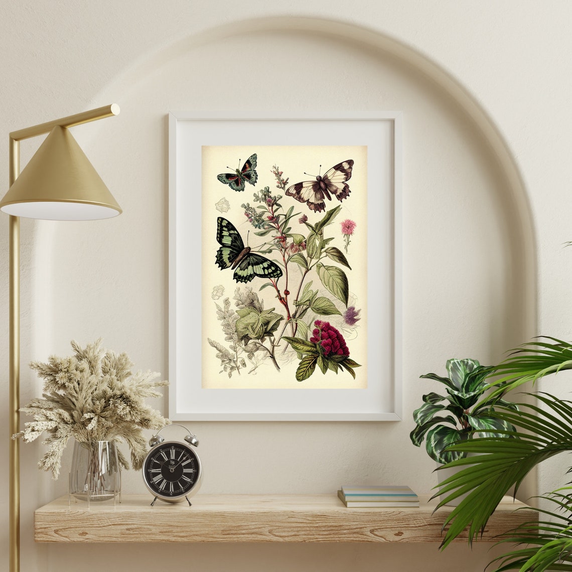 Vintage Botanical Butterflies and Flowers Illustration Poster - Image 2