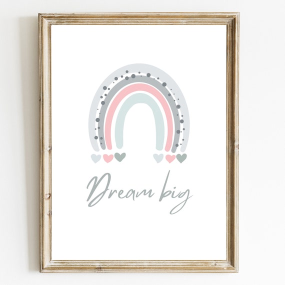 Dream Big Neutral Rainbow Modern Print Neutral Nursery Wall Art Bedroom Nursery Playroom Decor Nursery Prints Rainbow Print Baby Gift