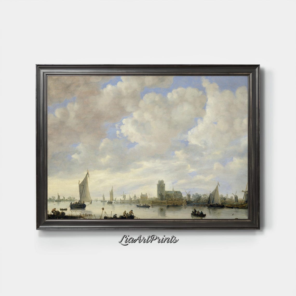 Dutch Golden Age River Scene with Sailboats and Windmills Poster - Image 3