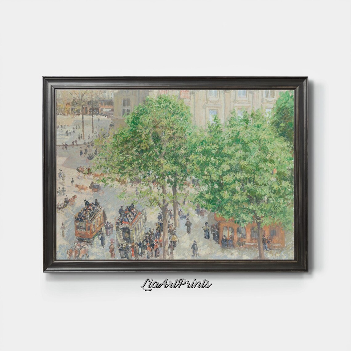 Impressionist City Park Horse Drawn Omnibuses Trees Vintage Poster - Image 3