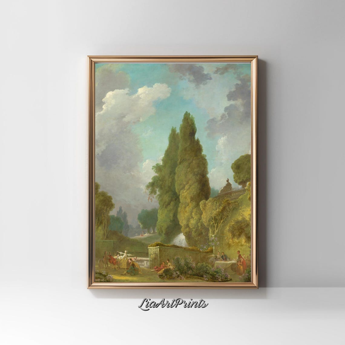Rococo Garden Party Elegant Figures Tall Cypress Trees Fete Poster - Image 4