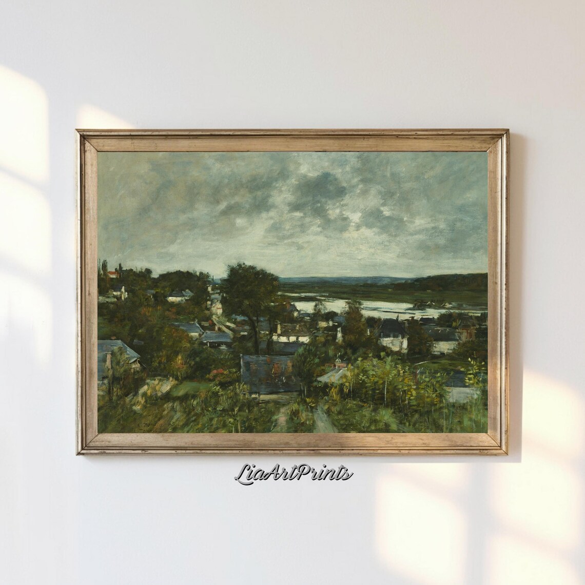 Tranquil Village Landscape, Rustic Countryside Art Print