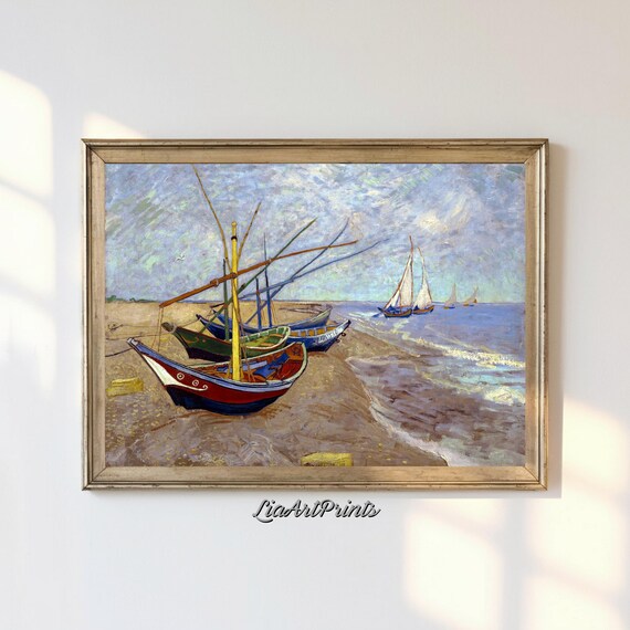 Vincent van Gogh Fishing Boats Beach Saintes Maries Seascape Poster