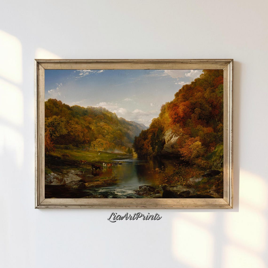 Autumn River Landscape Fall Foliage Vintage Hillside Nature Poster