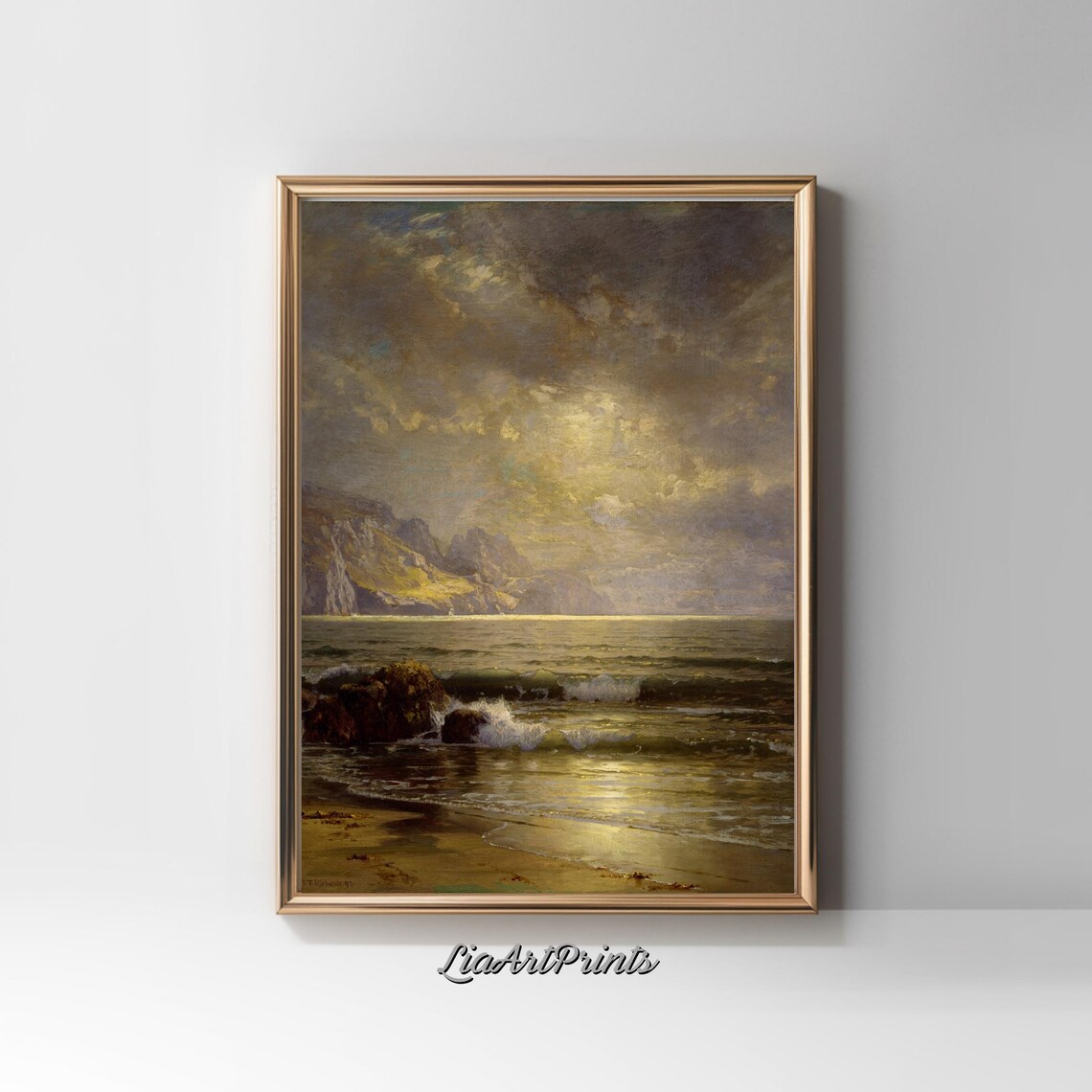Moody Coastal Wall Art Dramatic Ocean Scene With Sunset Glow Vintage Seascape Print For Home Decor - Image 2