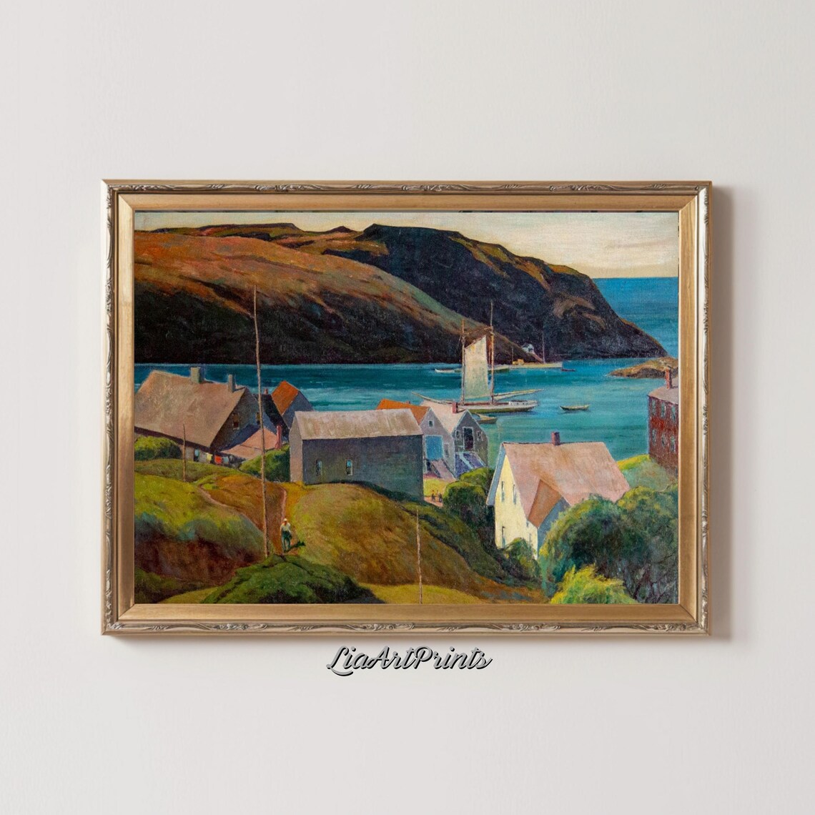 Coastal Village Landscape With Sailboats, Harbor View - Image 2