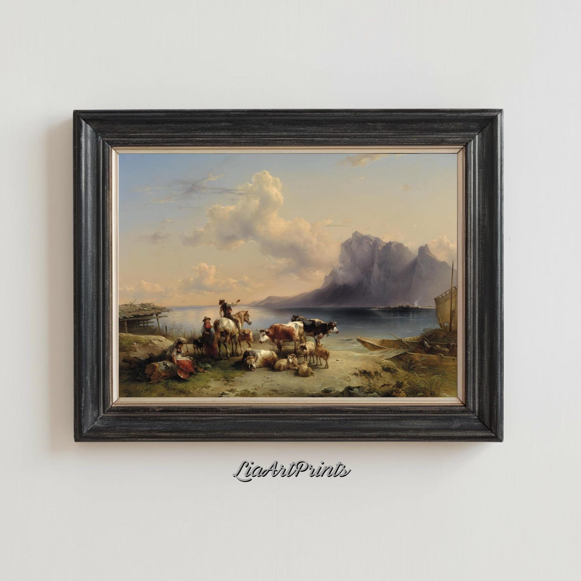 Herders with Cattle and Sheep by a Mountain Lake Shore Poster - Image 2